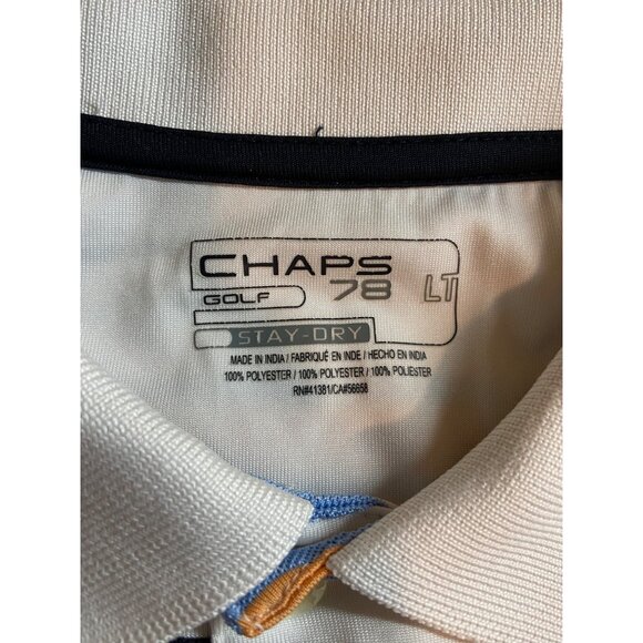 Chaps 78 Stay-Dry Golf Polo LT White with Blue/Gold Stripe Preppy Country Club - Picture 4 of 8
